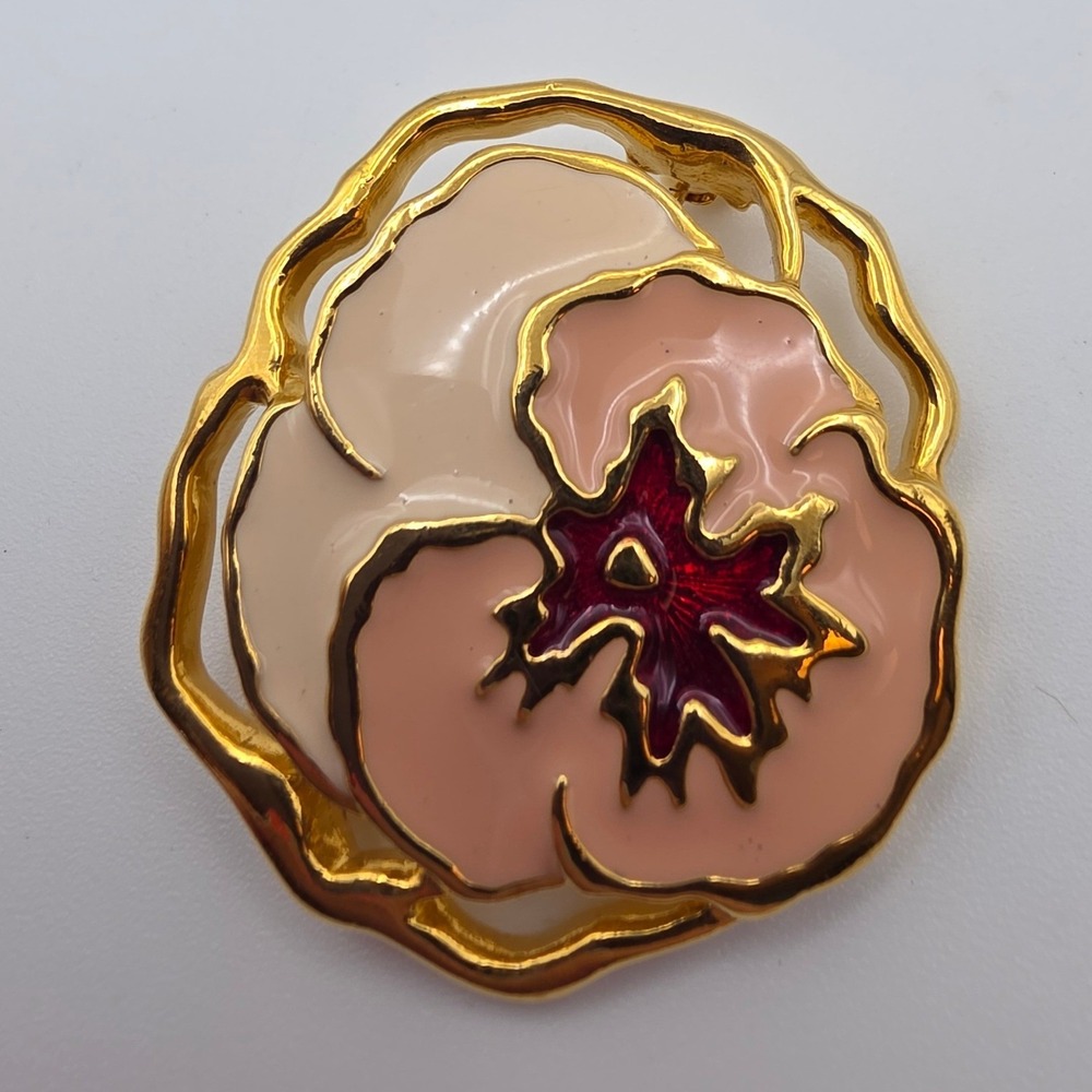 Unbranded Pansy Flower Brooch OS Peach Gold Excellent Vintage Style Pin